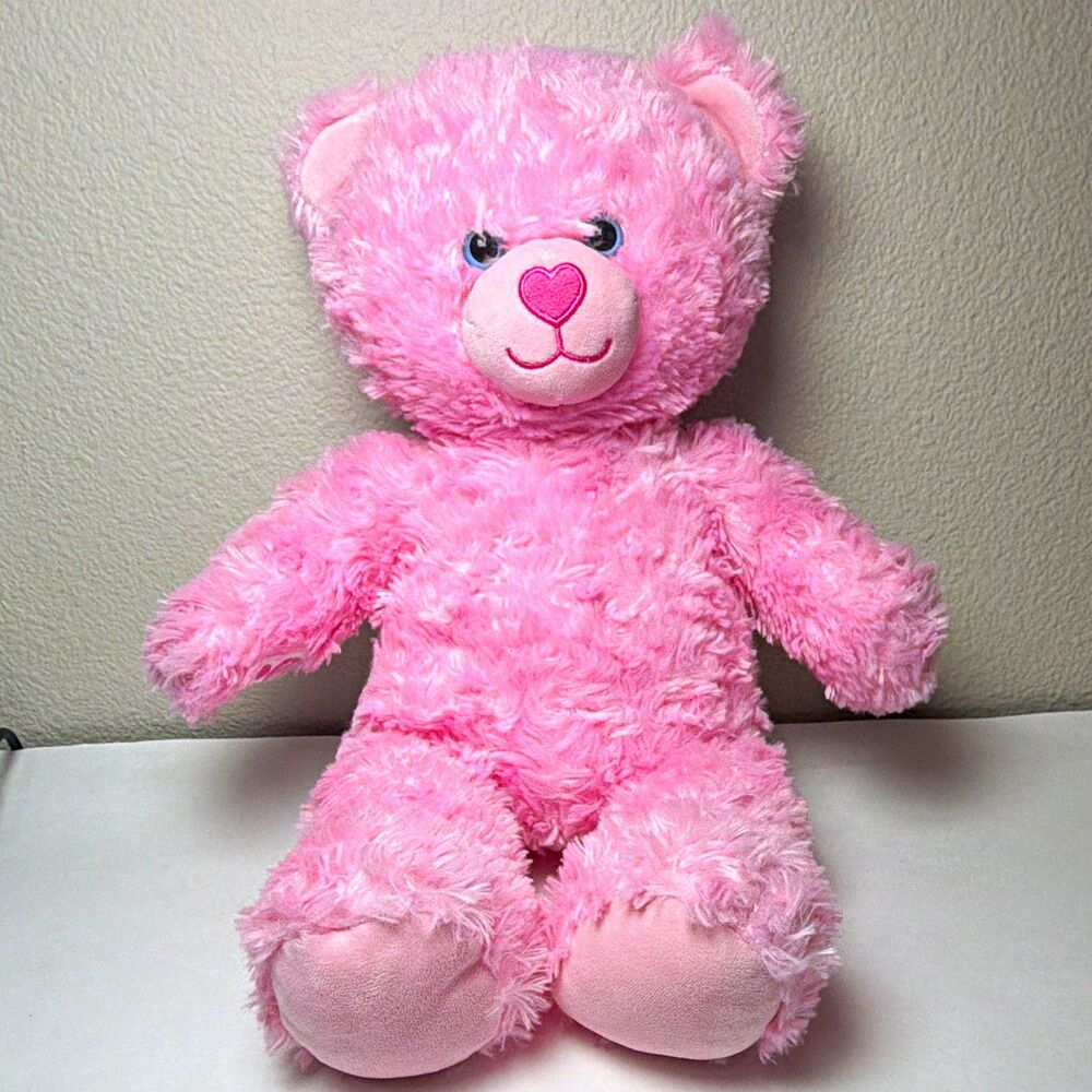 Build-A-Bear Workshop Pink Plush Bear Blue Eyes 16 in Stuffed Animal, NO sound